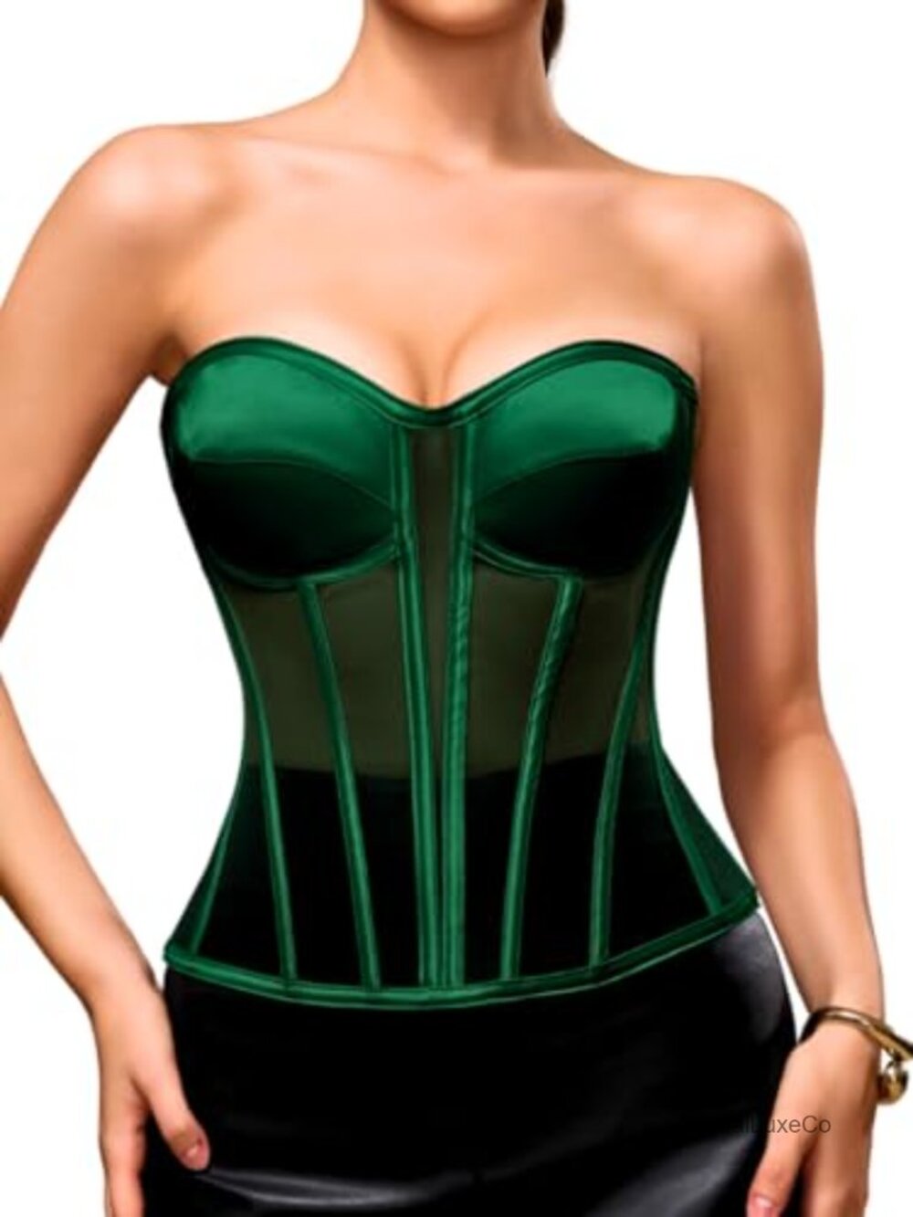 Strapless Mesh Corset Top Padded Lace-Up Bustier